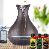 Máy Xông Tinh Dầu Cao Cấp Tặng 3 Chai Tinh Dầu Sả Chanh + Bạc Hà + Quế/ Máy Khuếch Tán Tinh Dầu Có Remote Điều Khiển