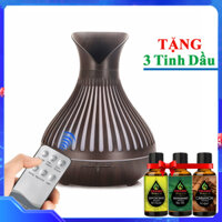 Máy Xông Tinh Dầu Tặng 3 Tinh Dầu Sả Chanh  Bạc Hà  Quế. Máy Khuếch Tán Tinh Dầu Có Remote Điều Khiển Từ Xa Chuyên Dụng Xông Tinh Dầu Cho Phòng Lớn - Tulip Sọc Đen