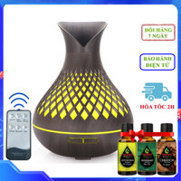 Máy Xông Tinh Dầu Tặng 3 Tinh Dầu Sả Chanh  Bạc Hà  Quế. Máy Khuếch Tán Tinh Dầu Có Remote Điều Khiển Từ Xa Chuyên Dụng Xông Tinh Dầu Cho Phòng Lớn - Tulip Caro Đen