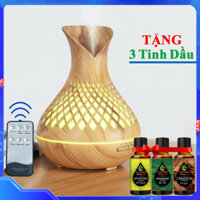 Máy Xông Tinh Dầu Tặng 3 Tinh Dầu Sả Chanh  Bạc Hà  Quế. Máy Khuếch Tán Tinh Dầu Có Remote Điều Khiển Từ Xa Chuyên Dụng Xông Tinh Dầu Cho Phòng Lớn - Tulip Caro Vàng