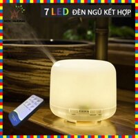 Máy xông tinh dầu trụ tròn 500ml, đèn led 7 màu, có remote điều khiển