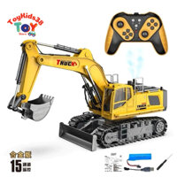 Máy xúc Truck 15 kênh size lớn điều khiển từ xa pin sạc bánh xích cao cấp cho bé