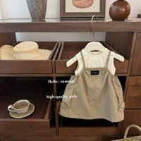 [MB000028] Set Mùa Hè Yếm Nâu Túi Hộp Kèm Áo Trơn 3 Lỗ Cho Bé Gái Năng Động