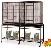 Mcage Large Double Flight Bird Wrought Iron Double Cage w/Slide Out Divider 3 Levels Bird Parrot Cage Cockatiel Conure Bird Cage 63" Lx19 Dx64 ...