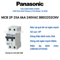 MCB 2P 25A 6kA 240VAC BBD2252CNV