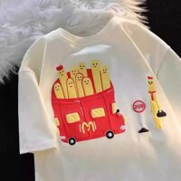 Mcdonald 's khoai tây chiên in hình hoạt hình áo thun nam dáng rộng thoáng khí áo sơ mi ngắn tay