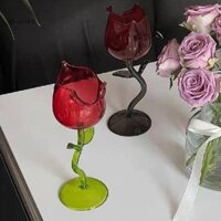 Mcehkf Pháp Lãng Mạn Trong Suốt Hoa Hồng Thủy Tinh Với Lá Trong Suốt Cocktail Kính Lễ Tình Nhân Trang Trí Bàn Cưới Quà Tặng Cốc Rượu Mới