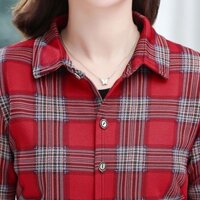 Mẹ Mặc Lông Cừu Kẻ Sọc Ấm Áp Áo Sơ Mi Dài Tay Nữ Trung Niên Người Cao Tuổi Thu Đông Áo Sơ Mi Ấm Áp20250220