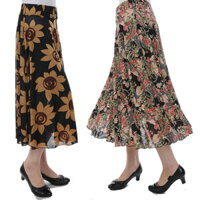 Mẹ Mặc Mùa Hè Mặc Váy Giữa Chiều Dài Eo Co Giãn 74cm Váy Dài Trung Niên Người Cao Tuổi Quần Áo Nữ Vuông Nhảy Múa Mỏng