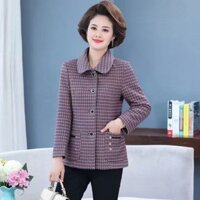 Mẹ Mặc Phong Cách Mới Thu Đông Mặc Thời Trang Houndstooth Áo Khoác Trung Niên Người Cao Tuổi Nữ Ngắn Xuân Thu Phong Cách Phương Tây Áo Thường Ngày