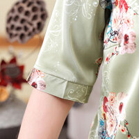 Mẹ Mặc Phù Hợp Với Người Trung Niên Người Cao Tuổi Nữ Cardigan Lụa Bà Áo Sơ Mi Tay Năm Điểm Áo Sơ Mi Bà Già Top