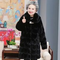 Mẹ Mùa Đông Quần Áo Giả Lông Thú Cao Cấp Người Cao Tuổi Bà Tính Khí Dày Chồn Sang Trọng Ấm Áp Áo Dài Vừa / Hạt 12.31