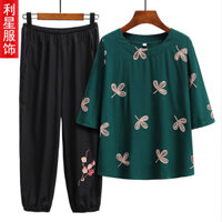 Mẹ Mùa Xuân Quần Áo Size Lớn Rời Vải Lanh Cotton Phù Hợp Với Nữ Trung Niên Người Cao Tuổi Giữa Tay Áo Thun Thêu