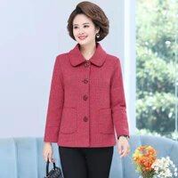 Mẹ Mùa Xuân Thu Áo Khoác Trung Niên Người Cao Tuổi Nữ Dài Tay Áo Khoác Ngắn 2025 Phong Cách Mới Thời Trang Rời Top Quần Áo