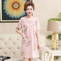 Mẹ Trung Niên Váy Ngủ Nữ Tay Ngắn Cotton Midle-Age Bộ Đồ Ngủ Người Cao Tuổi Rời Kích Thước Lớn Đầm Giữa Tuổi Mẹ Váy Ngủ Nữ Tay Ngắn Cotton Trung Niên