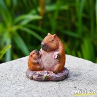 Mẹ và Bé Capybara Tượng Động Vật Nhựa Mini Tượng Đồ Trang Trí Dễ Thương