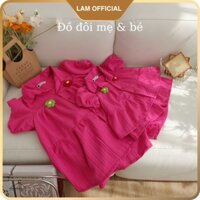 [MẸ/BÉ] SET MẸ BÉ HỒNG DÂU ĐÍNH HOA NỔI CHẤT XỐP ĐŨA