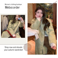 (Meboi.order) Áo khoác dạ dáng dài khuy sừng