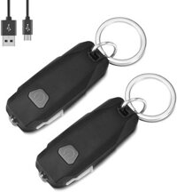 MECO 2 Pack Mini Led Lights, Portable USB Rechargeable Ultra Bright Keychain Flashlight with 2 Level Brightness Key Ring