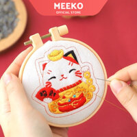 [Meeko] Bộ Kit tự thêu handmade Mèo Thần Tài may mắn tặng túi thơm MEEKO