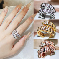 [Meeyori] Phiên Bản Rộng Đầu Rắn Full Kim Cương Nhẫn Mở Chỉ Số Ngón Tay Hình Rắn Nhẫn Nữ Ánh Sáng Sang Trọng Ngón Tay Giữa Nhẫn Xương Rắn