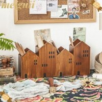 Meiguii 2 Cái / bộ Dụng Cụ Sắp Xếp Bàn Chải Trang Điểm, Hộp Đựng Bút Hình Ngôi Nhà Gỗ, Hộp Bảo Quản Văn Phòng Phẩm Chất Lượng Cao Giá Văn Phòng Phẩm Văn Phòng Học Văn Phòng
