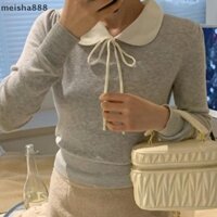 Meisha888 Nữ Hàn Quốc Nơ Ngọt Ngào Cổ Búp Bê Dài Tay Giảm Tuổi Áo Len Dệt Kim Thông Thường Đẹp