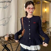Meisha888 Thêu Cáp Dệt Kim Nút Dệt Kim Preppy Phong Cách Áo Len Nữ Áo Đẹp