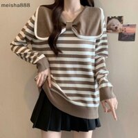 Meisha888 Thời Trang Hàn Quốc Sọc Cổ Hải Quân Dài Tay Dệt Kim Áo Len Nữ Đẹp