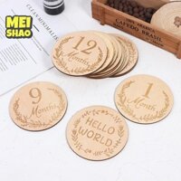 Meishao Handmade Gỗ Bé Cột Mốc Thẻ Sơ Sinh Sinh Hàng Tháng Tăng Trưởng Thẻ Ghi Âm Đẹp