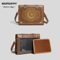 Melifeisewu Girls Ita-Bag, Thiết kế sách ma thuật PU Huy hiệu hiển thị Túi đeo vai, Cửa sổ trong suốt Kawaii Star Moon Túi xách nữ Lolita