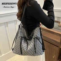 Melifeisewu Túi đeo vai in chấm bi, Túi Tote khí chất dung tích lớn, Ba lô đi lại thông thường phổ biến 2024