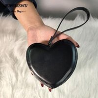 Melifeisewu Túi Hình Trái Tim, Túi Đeo Tay Dây Kéo Màu Đỏ Đen, Túi Ly Hợp Da PU Kawaii Cho Bé Gái