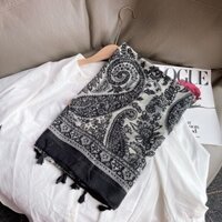 Mềm Bali Sợi Vải Lanh Cotton Cảm Thấy Đen Xanh Trắng Sứ Tua Rua Du Lịch Chống Nắng Khăn Choàng Lụa Nữ20250320