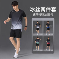 Men fitness suit ice silk quick-drying sports elastic breathable sweat-absorbent men summer short-sleeved t-shirt quần short short short running basketball football cầu lông bàn t