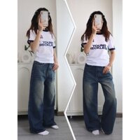 MÈNCI - Quần Jeans dài suông Xanh Wash ống rộng tôn dáng đứng form phong cách năng động - ORI