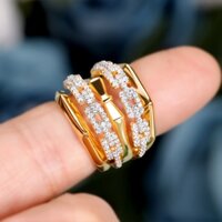 Meng A Liang Trang Sức Thời Trang Sang Trọng Đính Đá Cubic Zirconia Nhẫn Đính Hôn Đẹp Rỗng Hai Lớp Kẻ Sọc Nhẫn Zircon Dành Cho Nữ Quà Tặng Tình Yêu Màu Vàng Trang Sức