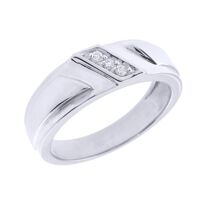Men's 925 Sterling Silver 3-Stone Diagonal Set Diamond Wedding Band
