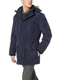 mens Calvin Klein Men's Long Parka Jacket With Faux Fur Hood