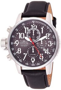 Men's Connection Stainless Steel Quartz Watch with Leather Calfskin Strap, Black, 22 (Model: 24736)