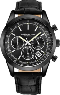 Mens Dress Watch Chronograph Analog Watch Dial with Date - Tachymeter 24-Hour Subdial Mens Leather Strap - Watches for Men Rialto Collection