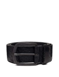 Men's Embossed Logo Belt Leather Black in size 90 cm