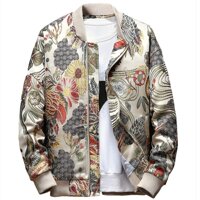 Men's Embroidered Floral Slim Fit Hip Hop Flight Bomber Jacket Coat