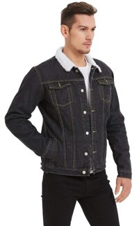 Men's Fleece Lined Borg Collar The Sherpa Trucker Jacket Jean Denim Jacket