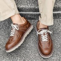 Men's German Training Shoes Thick-Soled British Style Student School Small Leather Shoes Derby Oxford White Bottom Shoes Lace-up Fashion Shoes SENN