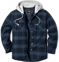 Men’s Hooded Quilted Lined Flannel Shirt Jacket, Long Sleeve Plaid Button Up Jackets