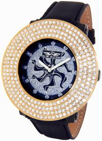 Mens King Master Genuine Diamond Watch 18K Gold Tone Case Black Leather Band #KM-574