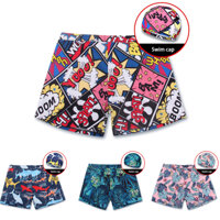 Men's quick-drying printed anti-embarrassment swim trunks with pad stylish lined boxer shorts with swim cap set mm232