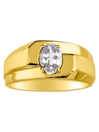 Mens Ring with Oval Shape Solitaire Gemstone in 14K Yellow Gold Plated Silver .925-7X5MM Color Stone Birthstone Rings