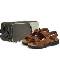 Men's Sandals Leather Outdoor Sandals Packed in a Large Capacity Toiletry Bag